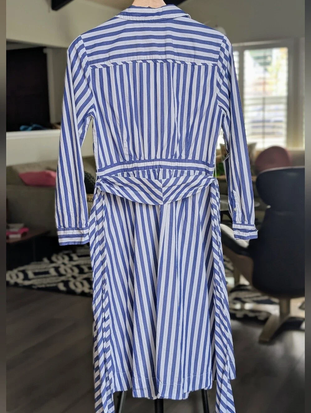 J. Crew Cotton Blue & White Striped Button-Front Shirt Dress Size 8 - Classic!
